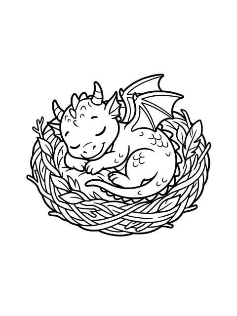 Free cute dragon sleeping dragon nest illustration