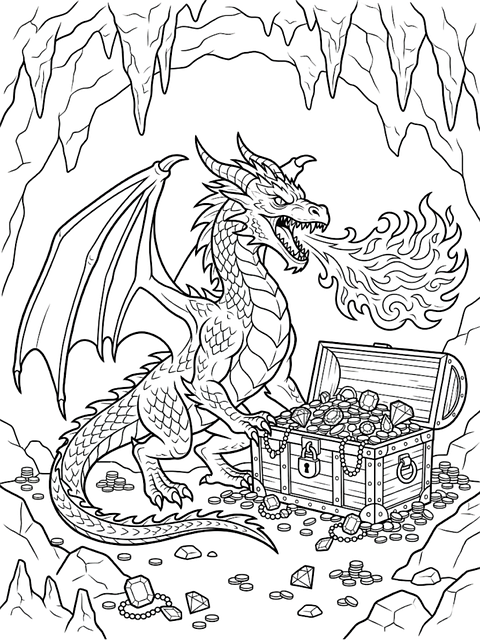 Free dragon fire breathing dragon treasure chest illustration