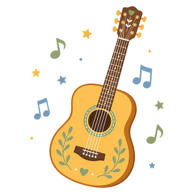 Free acoustic guitar music notes star accents illustration