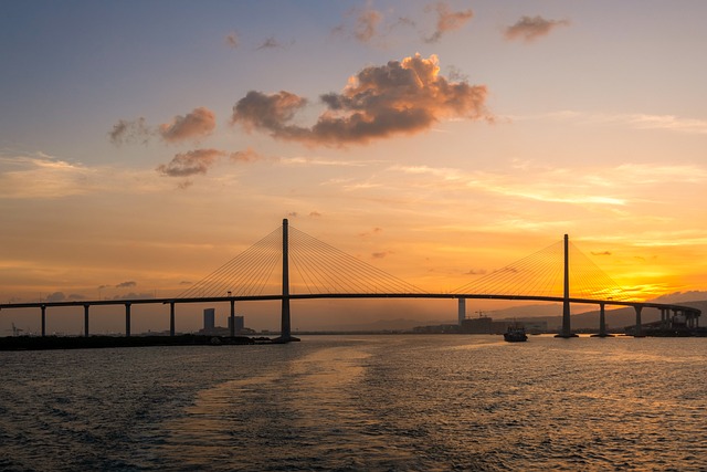 Brug, Zonsondergang, Rivier