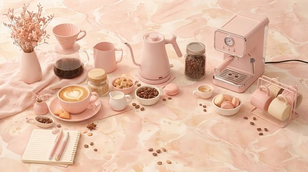 Café, Pastel, Rosa, Espresso, Máquina