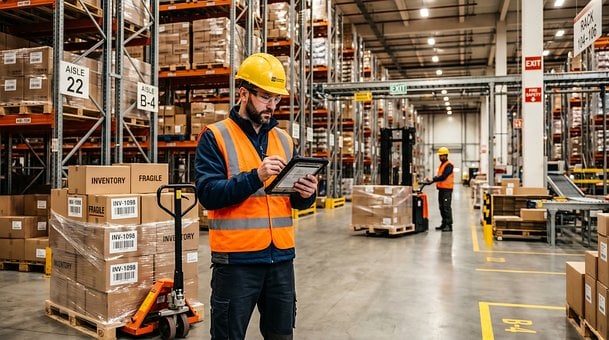 Lager, Industriell, Arbeiter, Sicherheit