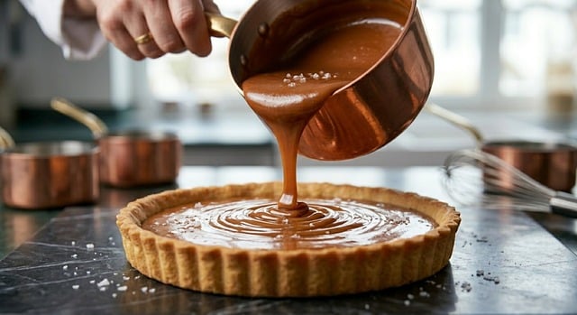 Free Salted Caramel Tart Pouring Caramel photo and picture