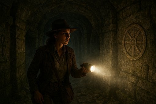 Forscher, Höhle, Hut, Taschenlampenlicht