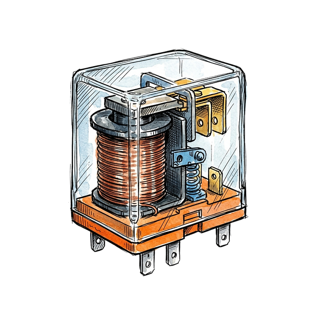 Free electromagnetic relay transparent casing copper coil illustration
