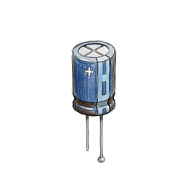 Free electrolytic capacitor electronic component hand-drawn illustration