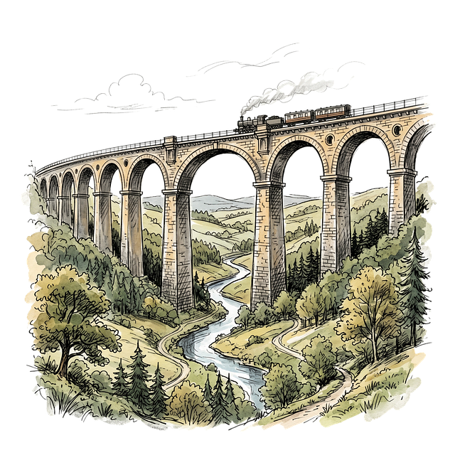 Free steam train viaduct bridge stone viaduct illustration