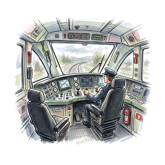 Free train driver drivers cab locomotive cab illustration