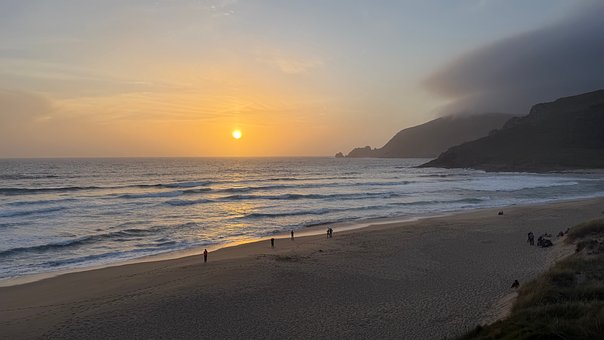 Puesta De Sol, Mar, Playa, Costa, España