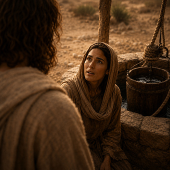 Bíblico, Poço, Mulher, Conversa, Deserto