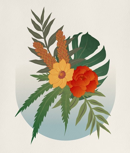 Free flower leaves botanical illustration