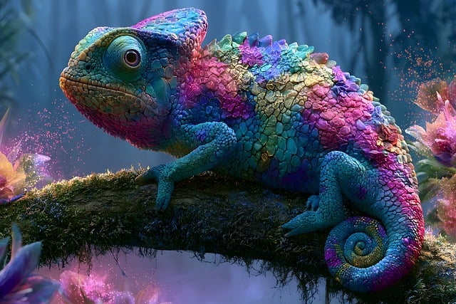 Free chameleon iridescent emerald illustration
