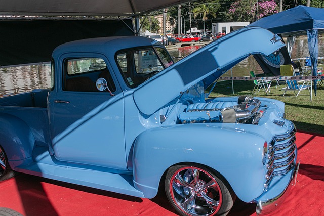 Vintage, Retro, Auto, Blau, Lastwagen