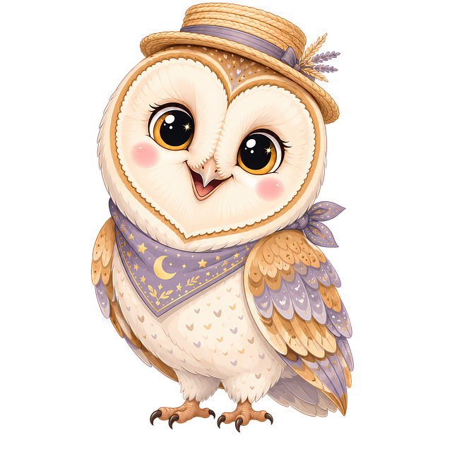 Free owl cute bird straw hat illustration
