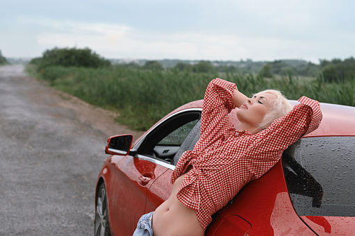 Déšť, Špatné Počasí, Žena, Auto, Léto