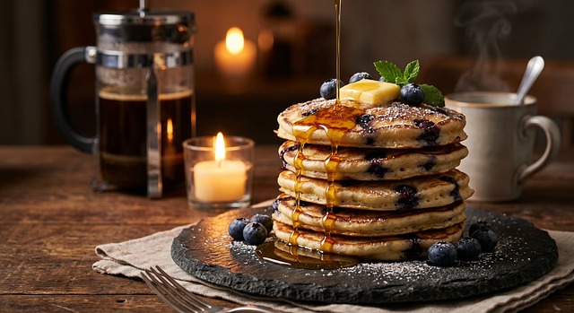 Blaubeerpfannkuchen, Stapel Pfannkuchen