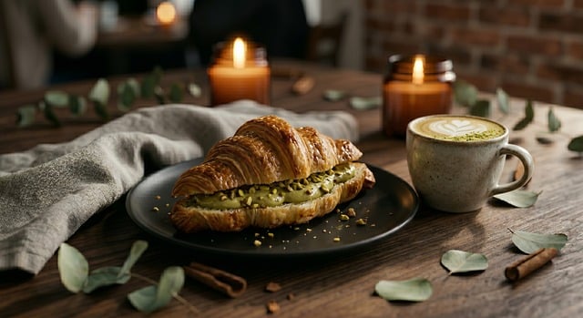 Pistache Croissant, Groene Thee Latte