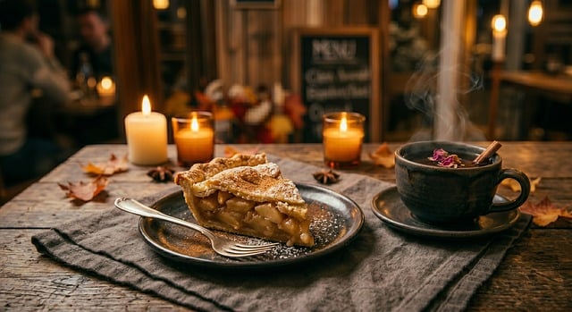 Free apple pie stoneware plate fork illustration