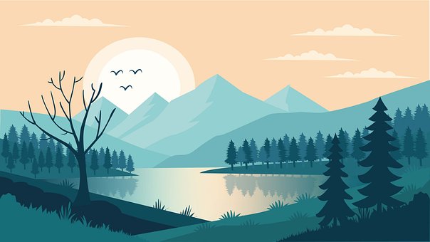 Paisagem, Vetor, Montanhas, Ilustração