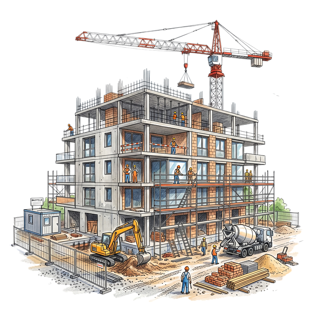 Free construction site construction workers scaffolding illustration