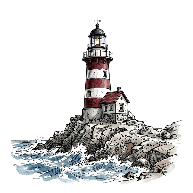 Free lighthouse striped tower illustration