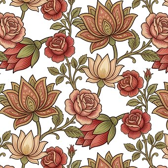 Lotus, Rose, Blomst, Mønster, Indisk