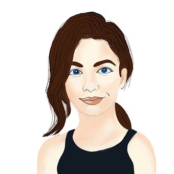Retrato, Desenhado, Mulher, Azul, Cabelo