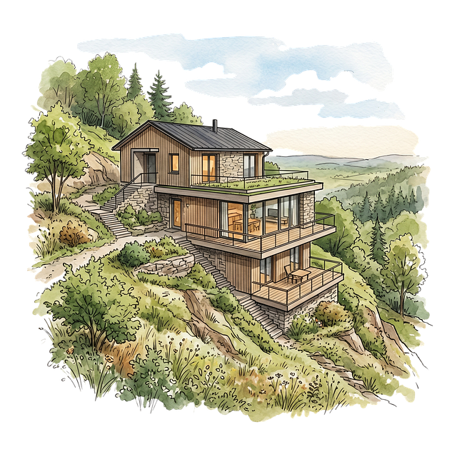 Free wooden house hillside illustration