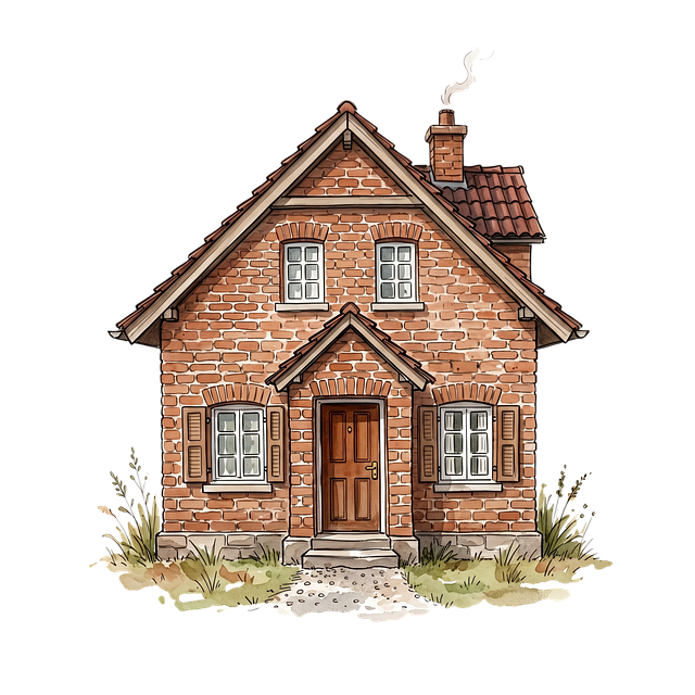 Free brick house two-story house wooden door illustration