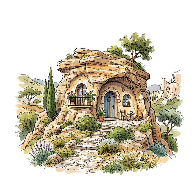 Free rock house entrance windows illustration