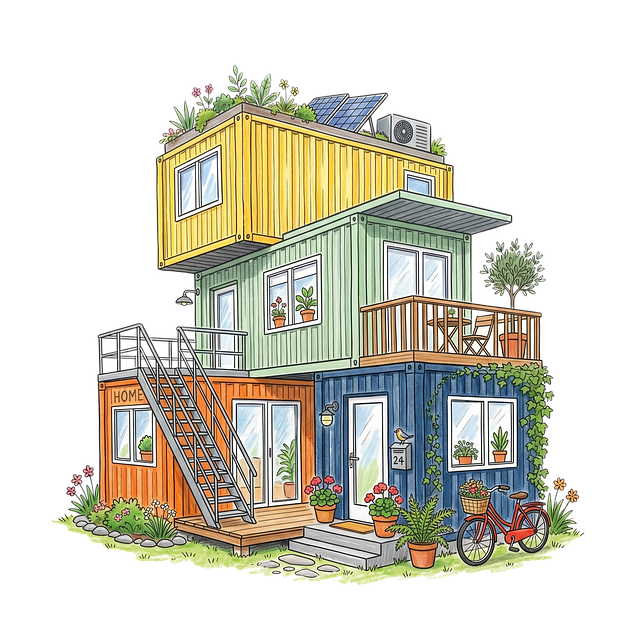 Free container house sustainable architecture staircase illustration