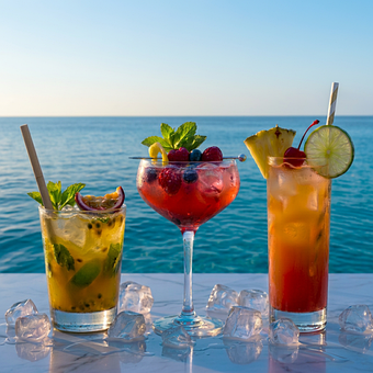 Meerblick, Cocktails, Eiswürfel, Früchte