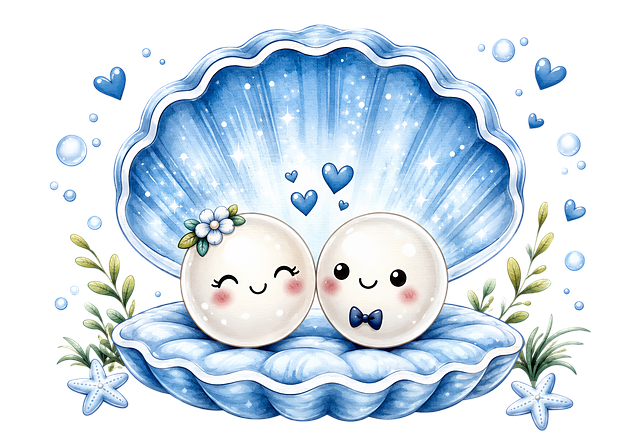 Free pearls shell couple illustration