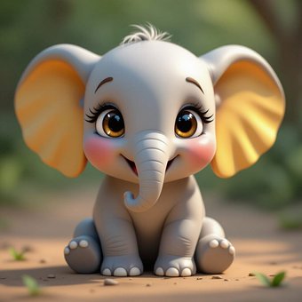 Elefant, Niedlich, Grau, Große-Ohren