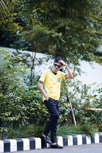 Menino, Óculos De Sol, Camiseta, Amarelo