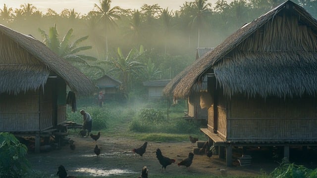 Free village tropical chicken coop illustration