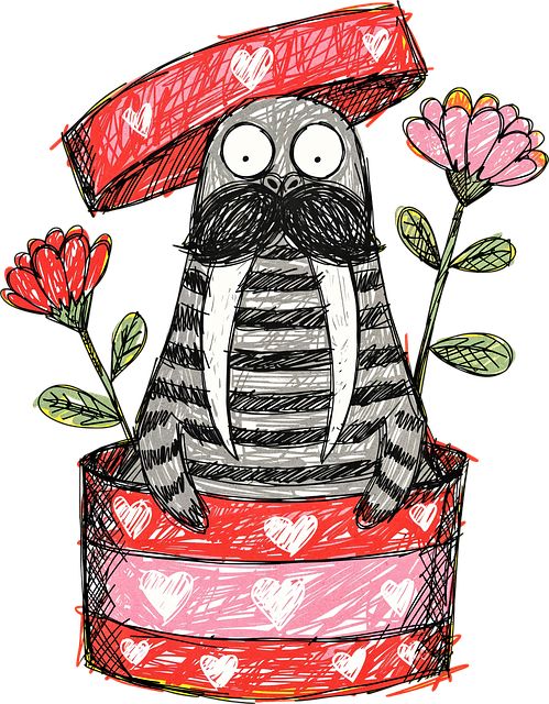 Free walrus gift valentines illustration