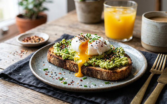 Avocado-Toast, Pochiertes Ei, Frühstück