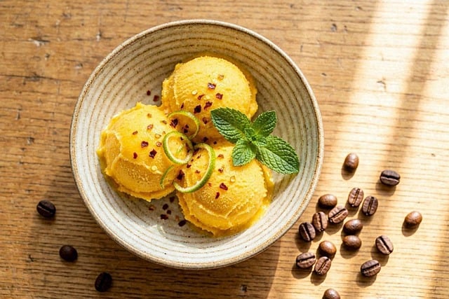 Eis, Sorbet, Orange, Pistazie