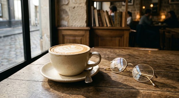 Café, Latte, Latte Art, Briller, Træbord