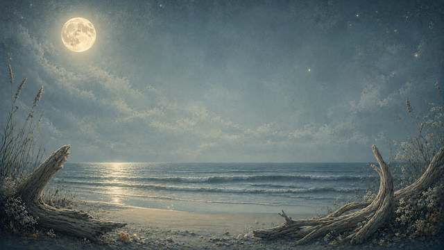 Free moonlight beach calm illustration