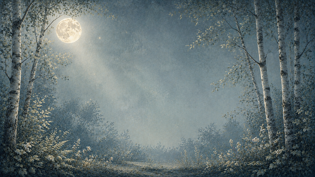 Free birch forest moon illustration