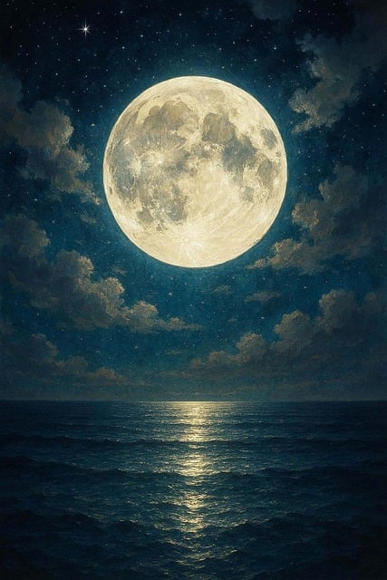 Free moon ocean stars illustration