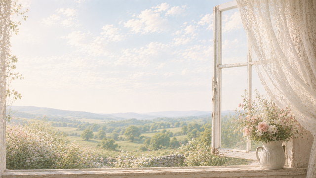Free window flowers landscape illustration