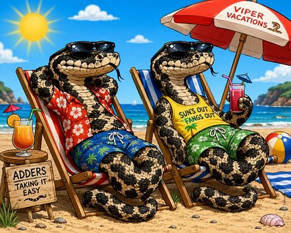 Slangen, Cartoons, Strand, Vakantie