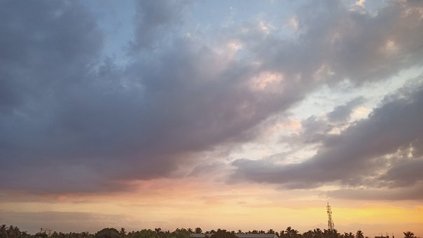 Solnedgang, Himmel, Skyer, Natur