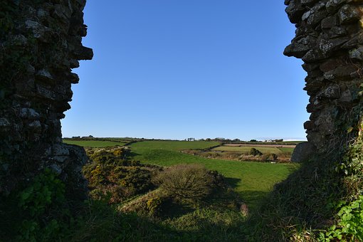 Ruin, Slot, Irsk Landskab, Blå Himmel