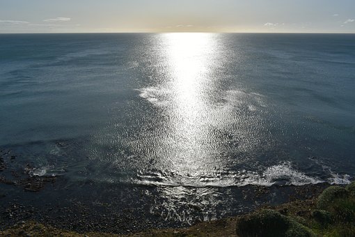 Hav, Kyst, Sollys, Refleksion, Bølger