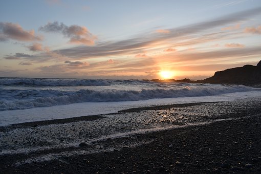 Solnedgang, Kyst, Hav, Bølger