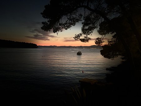 Strand, Boot, Boom, Zonsondergang, Zee